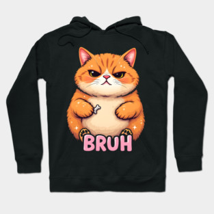 Grumpy "Bruh" Cat: Funny Meme Hoodie