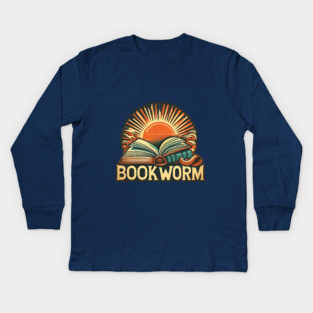 Bookworm Retro Sunset – Open Book Aesthetic Kids Long Sleeve T-Shirt