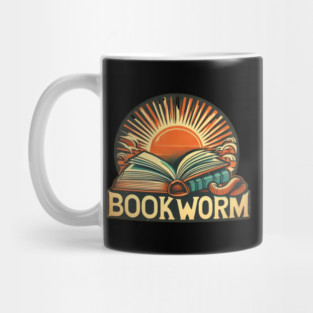 Bookworm Retro Sunset – Open Book Aesthetic Mug
