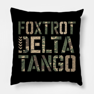 Foxtrot Delta Tango Military Camo Phonetic Alphabet Pillow