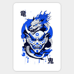 Blue Oni & Dragon Japanese Mythology Art Magnet