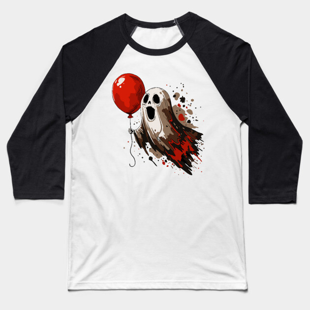 Ghost and Red Balloon Baseball T-Shirt by H. R. Sinclair