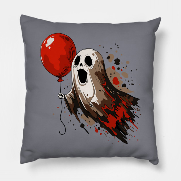 Ghost and Red Balloon Pillow by H. R. Sinclair