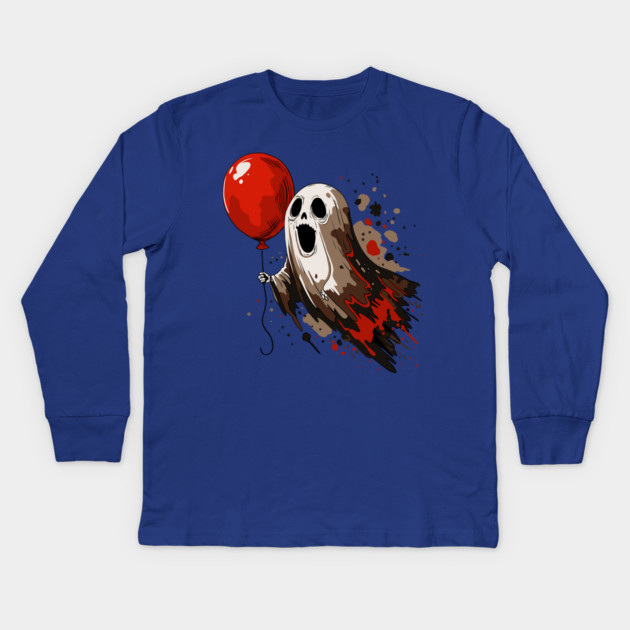 Ghost and Red Balloon Kids Long Sleeve T-Shirt by H. R. Sinclair