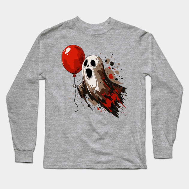 Ghost and Red Balloon Long Sleeve T-Shirt by H. R. Sinclair