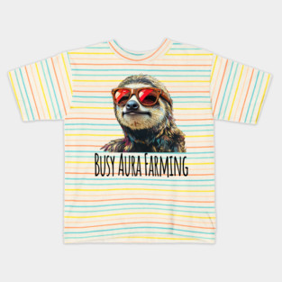 Busy Aura Farming, funny sloth looking too cool Kids T-Shirt