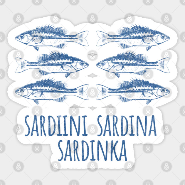 Vintage Distressed Sardines, multiple languages design Sticker by Luxinda