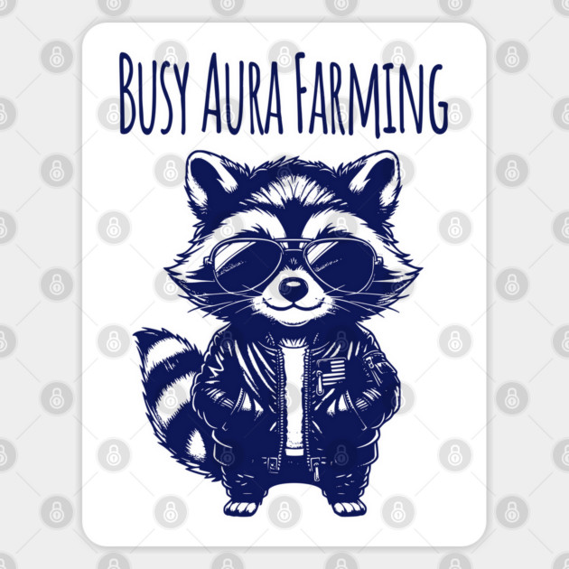 Busy Aura Farming, funny raccoon looking too cool Sticker by Luxinda