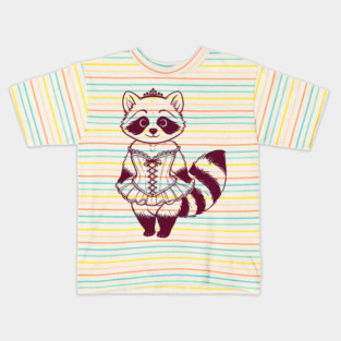 Cute Coquette Rococo Raccoon in Frilly Corset with Tiara Kids T-Shirt