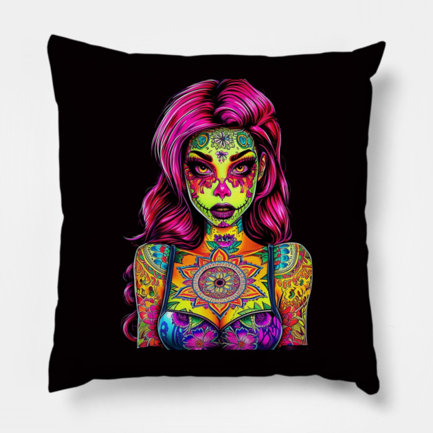 Skull Girl Tattoo Pillow by animegirlnft