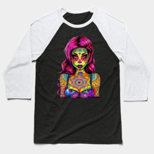 Skull Girl Tattoo Baseball T-Shirt