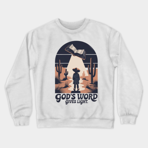 Light of the Word - Man Holding the Holy Bible Christian POD Design Crewneck Sweatshirt by Rox
