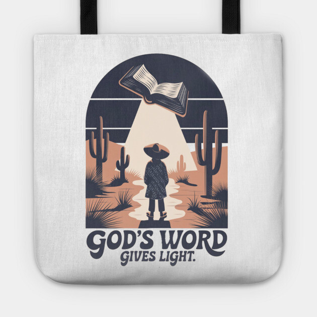 Light of the Word - Man Holding the Holy Bible Christian POD Design Tote by Rox