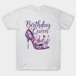 Birthday Queen Crown Hearts High Heel Women Girls T-Shirt