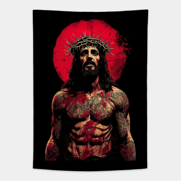 Jesus Christ Tattoo Tapestry by animegirlnft