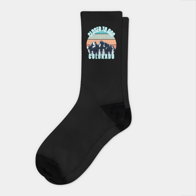 Closer to God Colorado T-Shirt – Retro Mountain Sunset Christian Outdoors Tee Socks by Tondeleya's Store