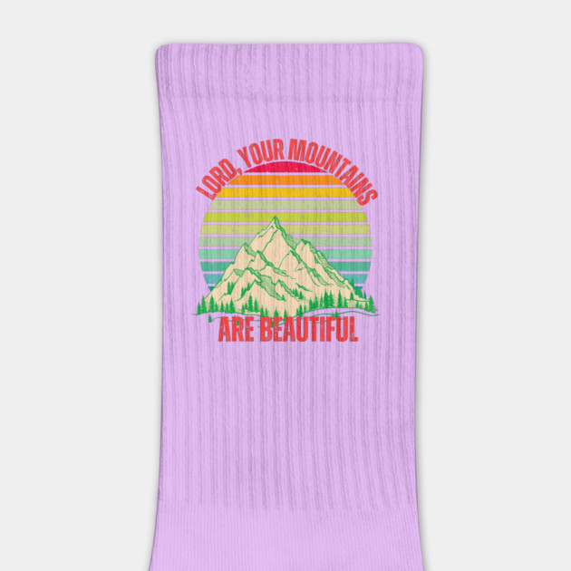 "Lord, Your Mountains Are Beautiful T-Shirt – Retro Christian Mountain Sunset Tee" by Tondeleya's Store