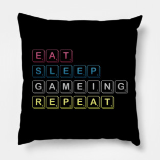 Eat Sleep Gaming Repeat Funny Meme Tee Pillow