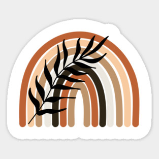 Boho Rainbow with Black Leaf Overlay, Boho Earthy Minimalist Design Sticker