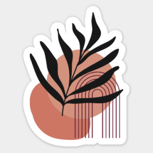 Boho Abstract Leaf with Geometric Shapes in Earth Tones, Modern Boho Art Sticker