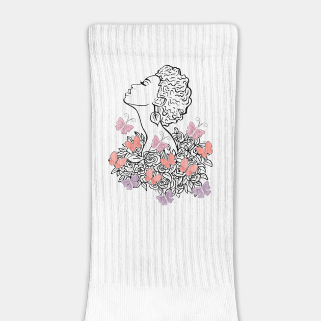 Lady Line Art with Butterflies and Roses in Pastel Colors by CrystalJ 