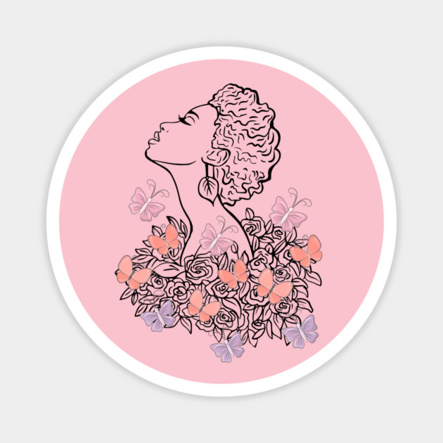 Lady Line Art with Butterflies and Roses in Pastel Colors Magnet by CrystalJ 