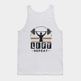 Vintage Gym Workout – Lift, Repeat Motivational Design Tank Top