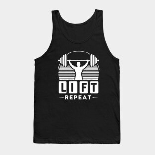 Vintage Gym Workout – Lift, Repeat Motivational Design Tank Top