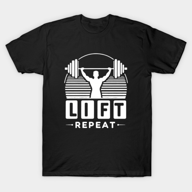 Vintage Gym Workout – Lift, Repeat Motivational Design T-Shirt by Ben's Store 1
