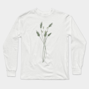 Green Pampas Grass Botanical Illustration Long Sleeve T-Shirt