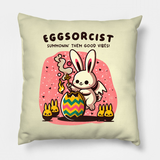 EGGSORCIST Pillow by Fabrik