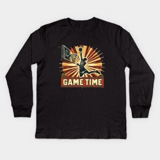 Vintage Basketball Dunk – Game Time Retro Sports Design Kids Long Sleeve T-Shirt