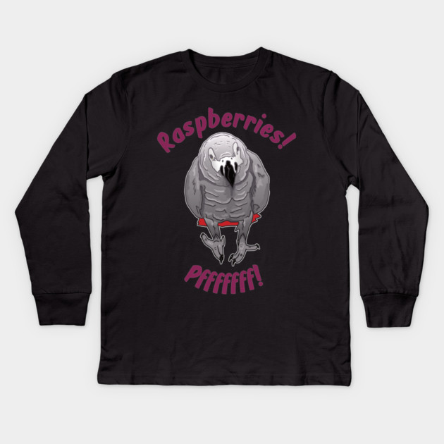 African grey Einstein parrot "Raspberries" Kids Long Sleeve T-Shirt by Einstein Parrot