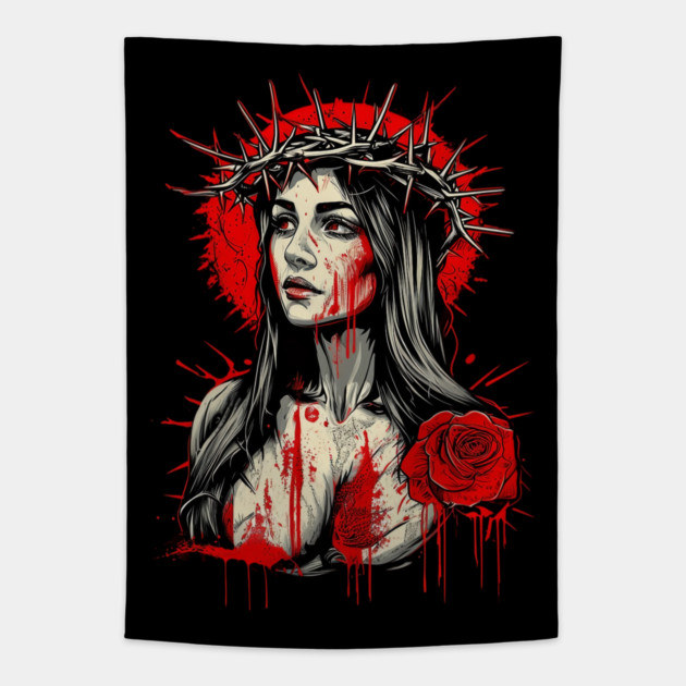 Virgin Mary Our Lady of Sorrows Tapestry by animegirlnft