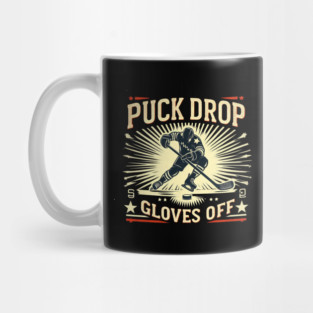 Puck Drop, Gloves Off – Vintage Ice Hockey Silhouette Design Mug