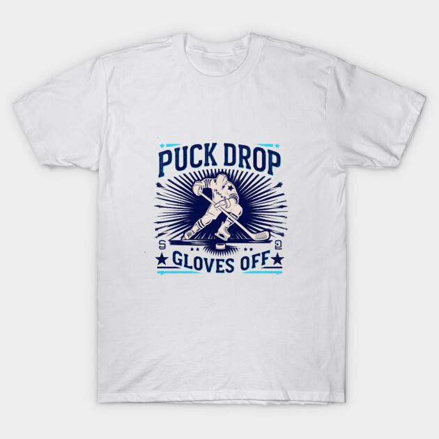Puck Drop, Gloves Off – Vintage Ice Hockey Silhouette Design T-Shirt by Ben's Store 1