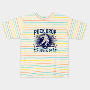 Puck Drop, Gloves Off – Vintage Ice Hockey Silhouette Design Kids T-Shirt