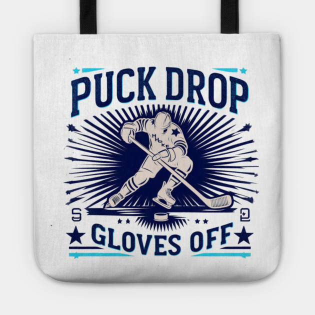 Puck Drop, Gloves Off – Vintage Ice Hockey Silhouette Design Tote by Ben's Store 1