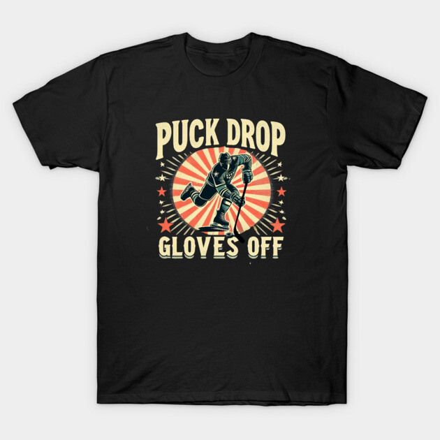 Puck Drop, Gloves Off – Vintage Ice Hockey Silhouette Design T-Shirt by Ben's Store 1