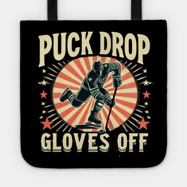 Puck Drop, Gloves Off – Vintage Ice Hockey Silhouette Design Tote by Ben's Store 1
