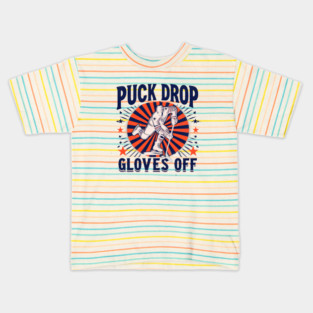 Puck Drop, Gloves Off – Vintage Ice Hockey Silhouette Design Kids T-Shirt