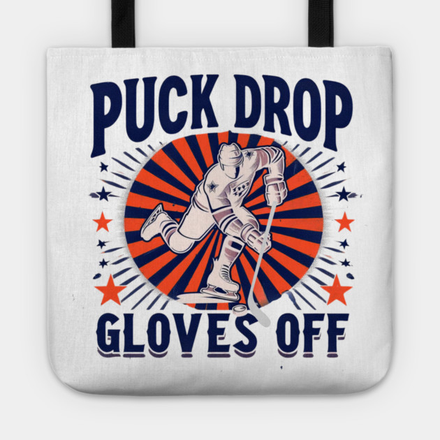 Puck Drop, Gloves Off – Vintage Ice Hockey Silhouette Design Tote by Ben's Store 1