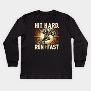 Hit Hard, Run Fast – Vintage American Football Design Kids Long Sleeve T-Shirt