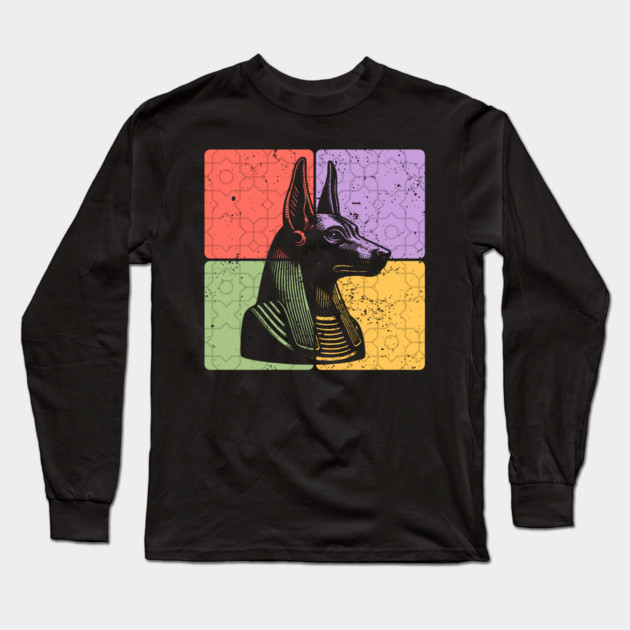 Anubis Egyptian God Retro Silhouette Art Long Sleeve T-Shirt by TuncGK