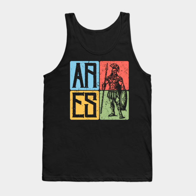 Ares the God of War - Spartan Warrior Retro Block Print Art Tank Top by TuncGK