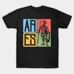 Ares the God of War - Spartan Warrior Retro Block Print Art T-Shirt