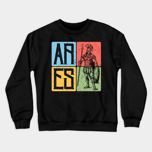 Ares the God of War - Spartan Warrior Retro Block Print Art Crewneck Sweatshirt