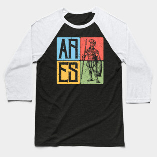 Ares the God of War - Spartan Warrior Retro Block Print Art Baseball T-Shirt