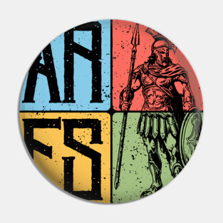Ares the God of War - Spartan Warrior Retro Block Print Art Pin