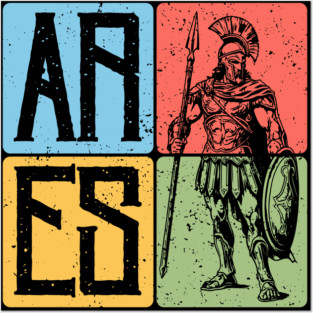 Ares the God of War - Spartan Warrior Retro Block Print Art Posters and Art